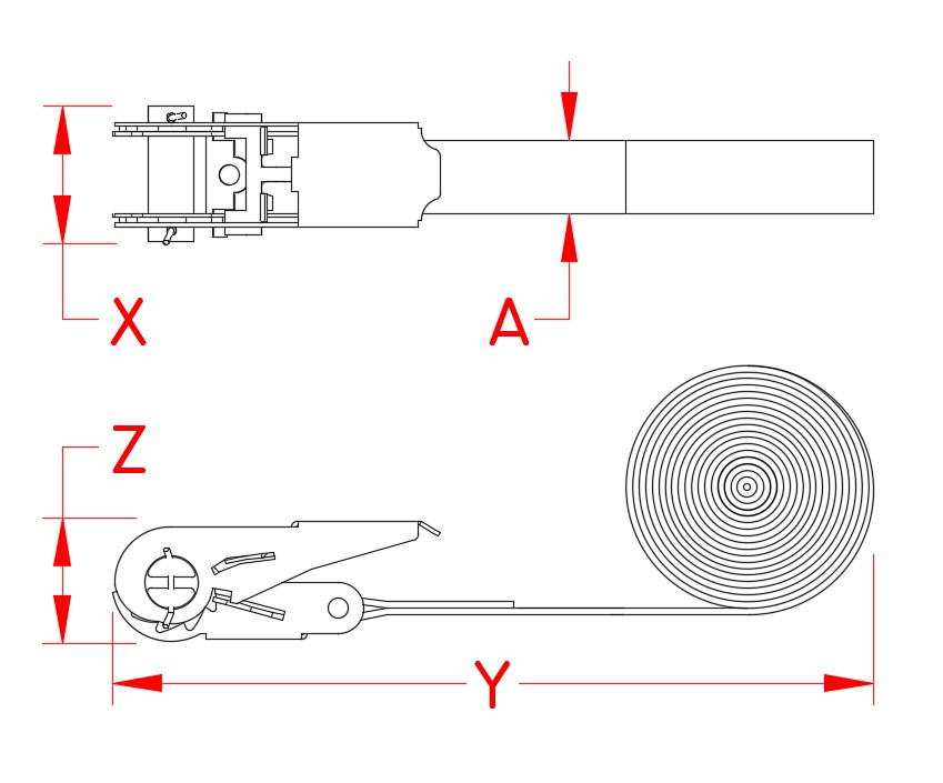 Ratchet Assembly Endless, stainless steel ratchet buckle, nylon webbing, 1